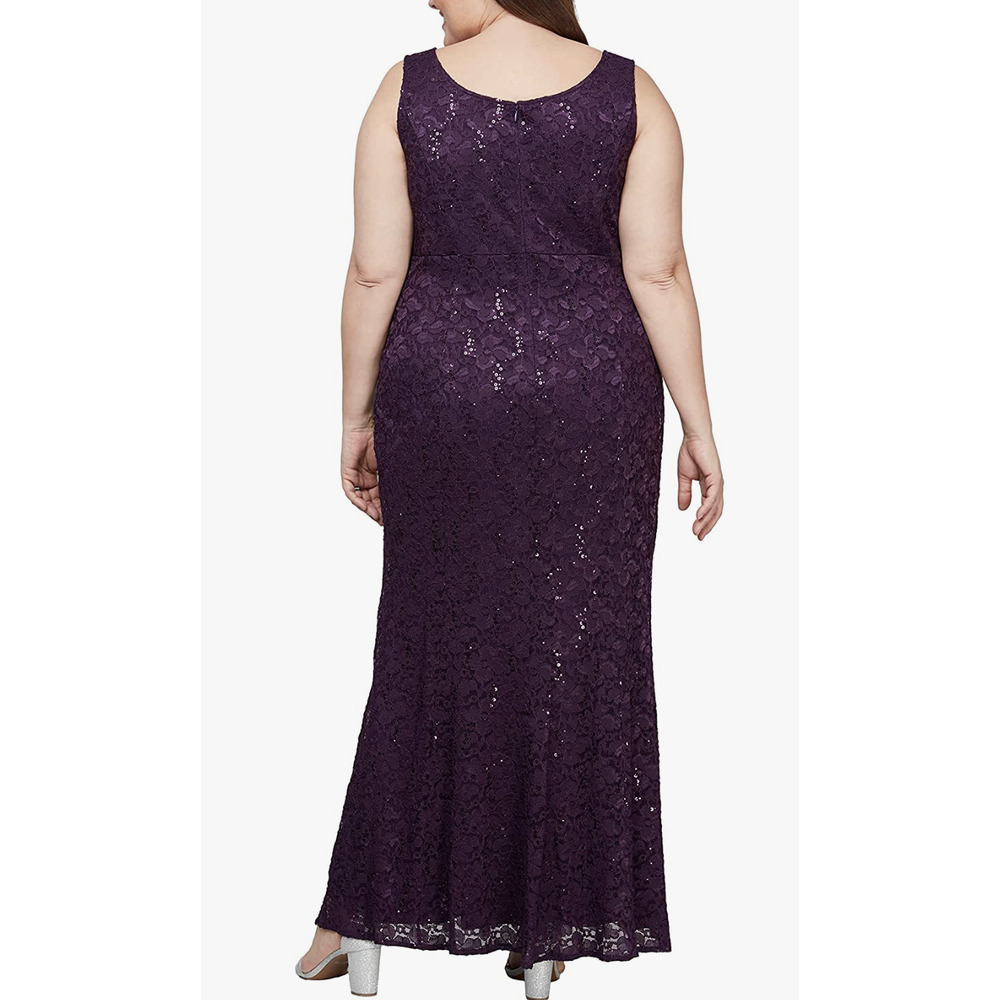 S.L. Fashions Women's Long Sequin Lace Fit and Flare Dress - Picture 4 of 10